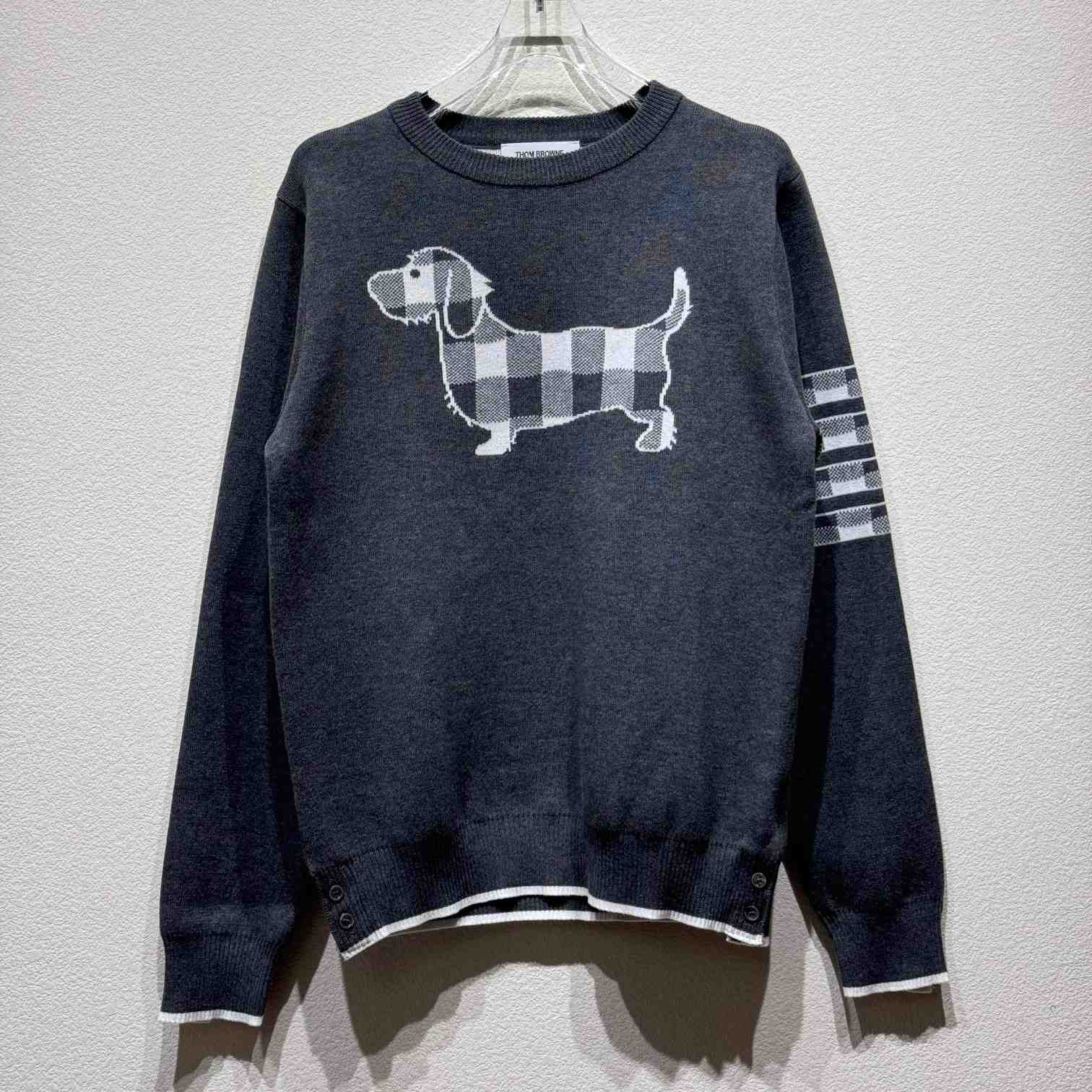 Thom Browne Cotton Crepe Buffalo Check Jacquard Hector Icon Crewneck 4-bar Pullover - DesignerGu