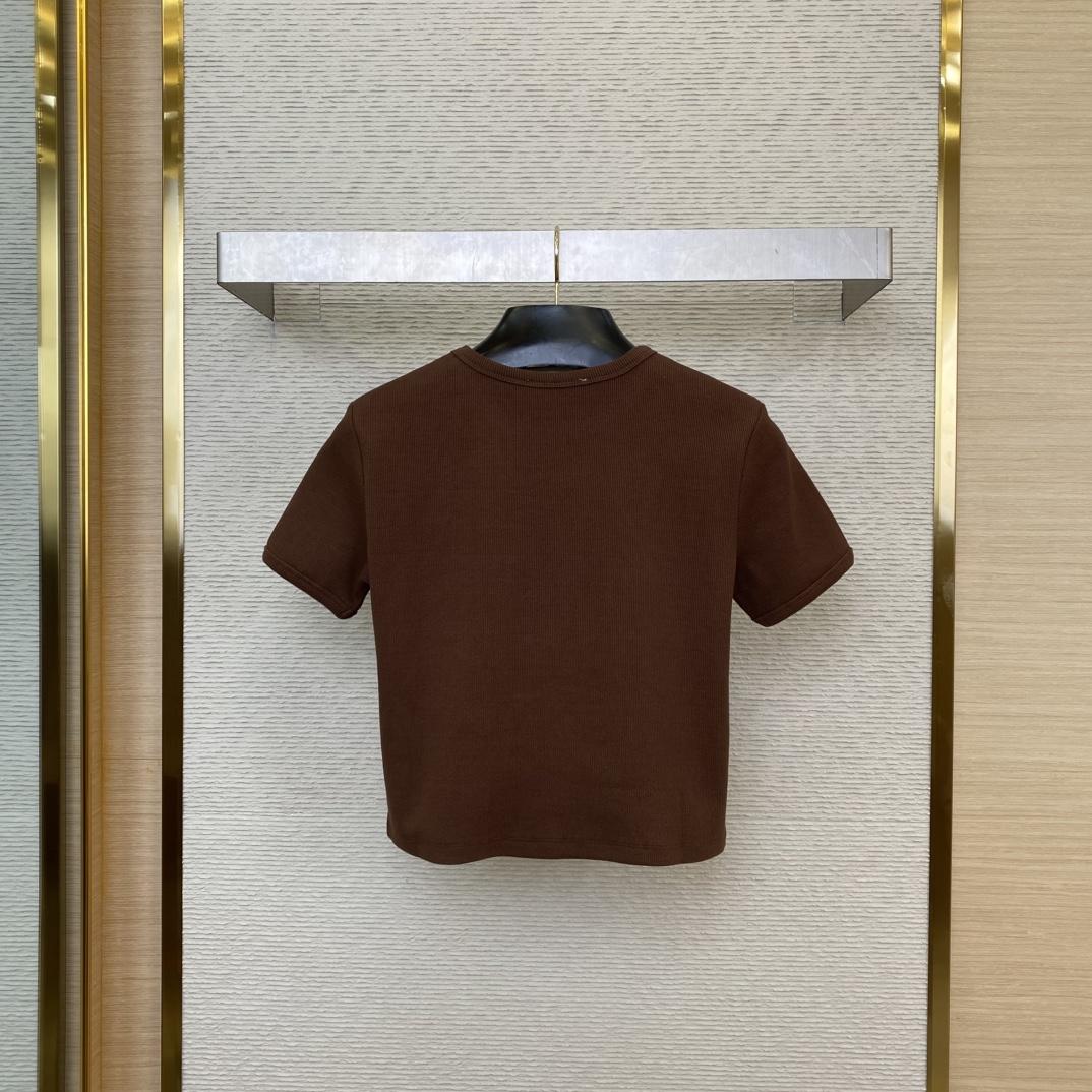 Miu Miu Brown Ribbed Cropped T-Shirt - 