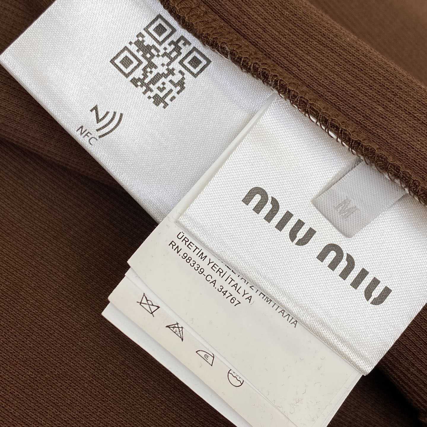 Miu Miu Brown Ribbed Cropped T-Shirt - 