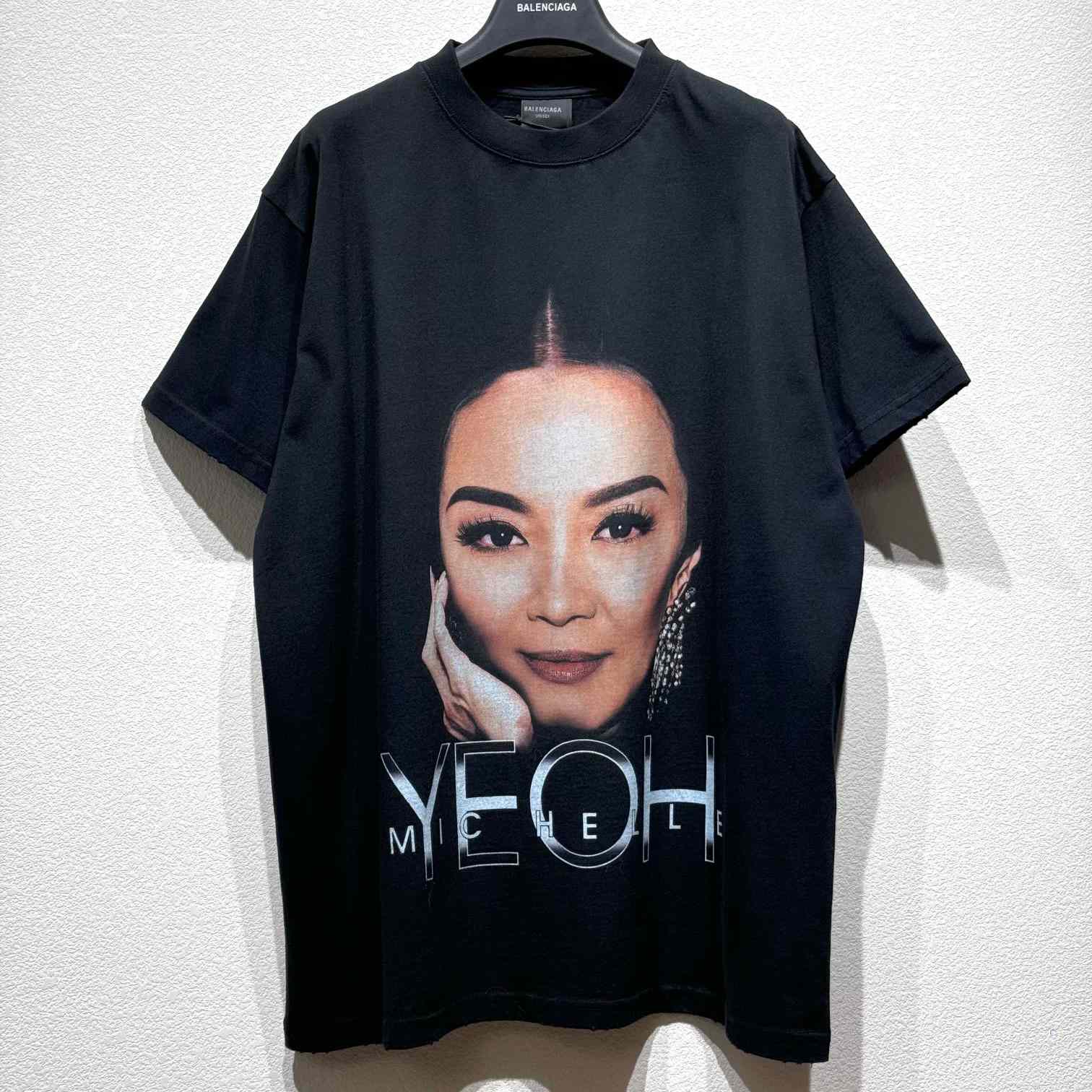 Balenciaga Michelle Boxy T-Shirt In faded Washed Black Dry Jersey - DesignerGu