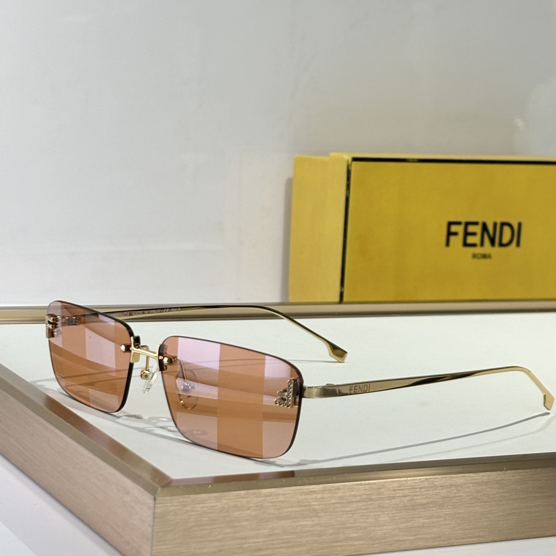 Fendi First Crystal Gold-colored Sunglasses With Rust-colored Lenses - DesignerGu