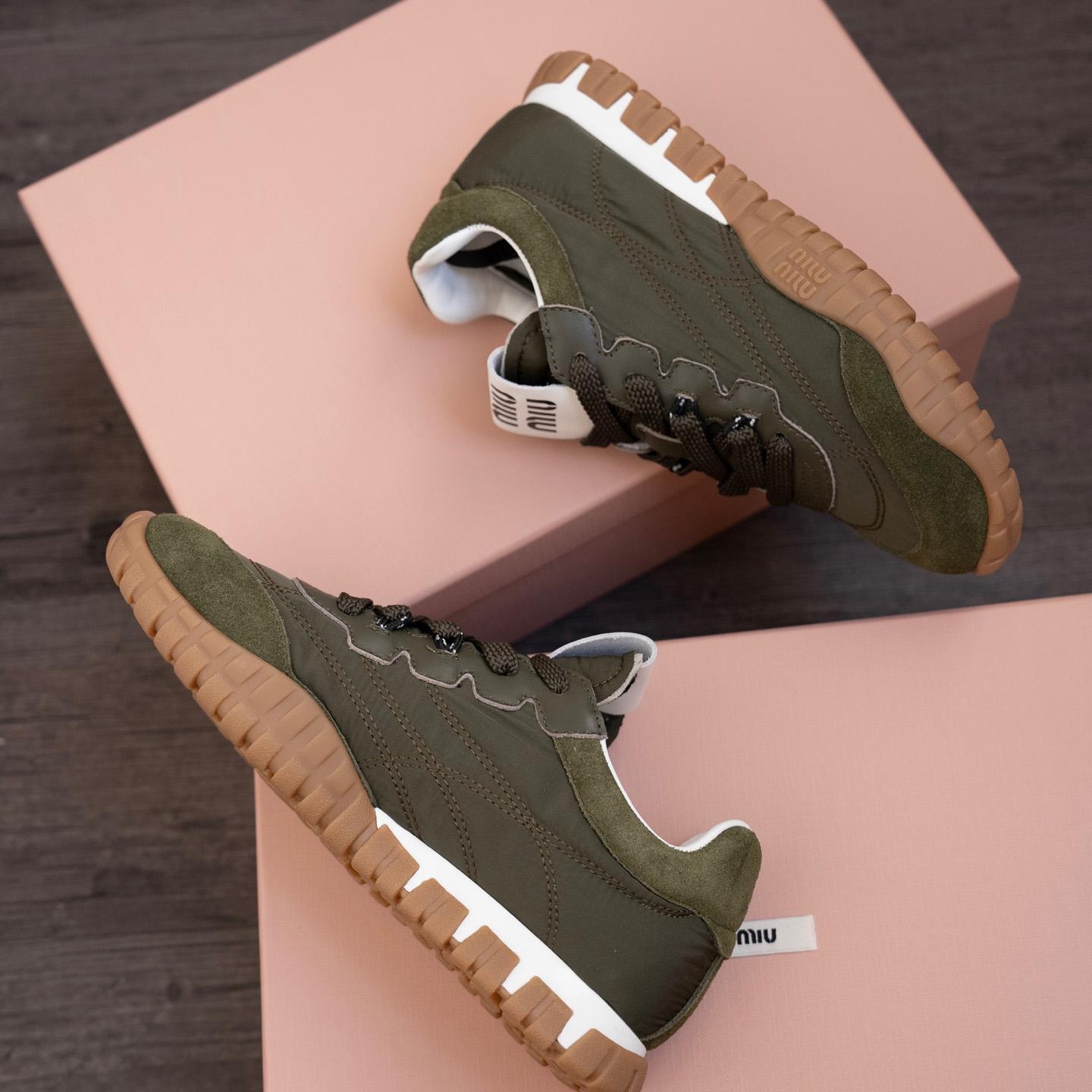 Miu Miu Tyre Technical Fabric And Suede Sneakers - DesignerGu