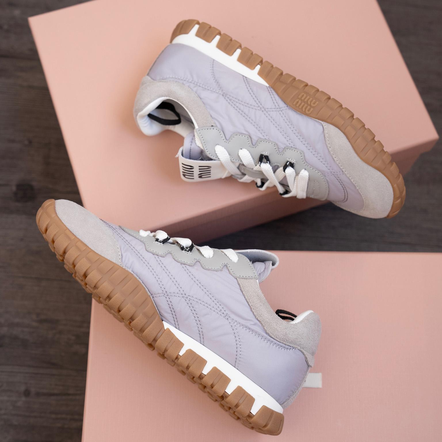 Miu Miu Tyre Technical Fabric And Suede Sneakers - DesignerGu