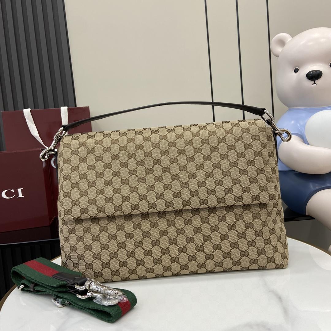 Gucci Medium GG Crossbody Bag With Web - DesignerGu
