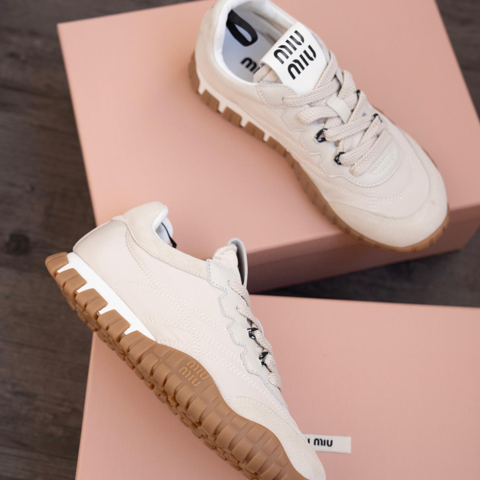 Miu Miu Tyre Technical Fabric And Suede Sneakers - DesignerGu