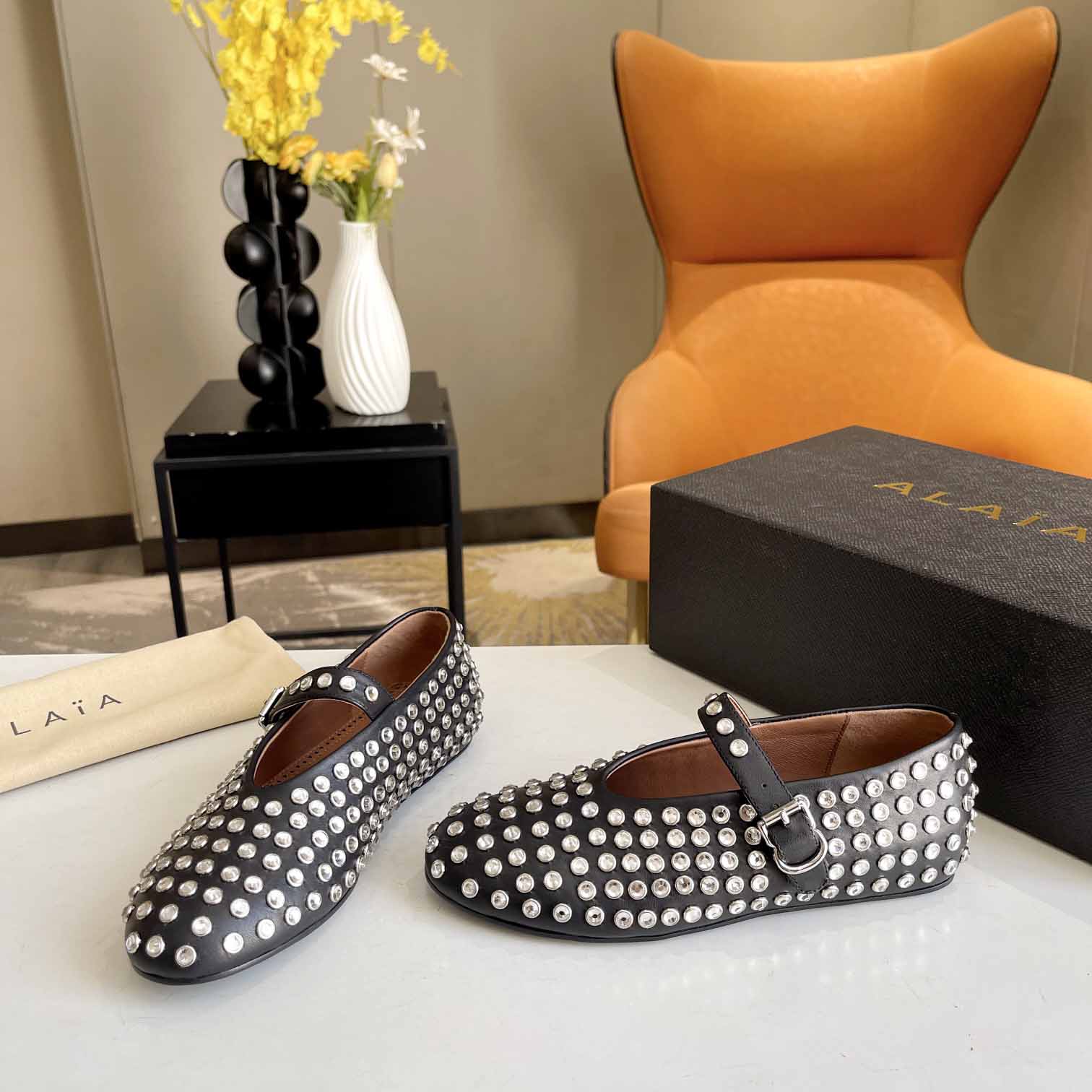 Alaïa Strass Lambskin Ballet Flats - 