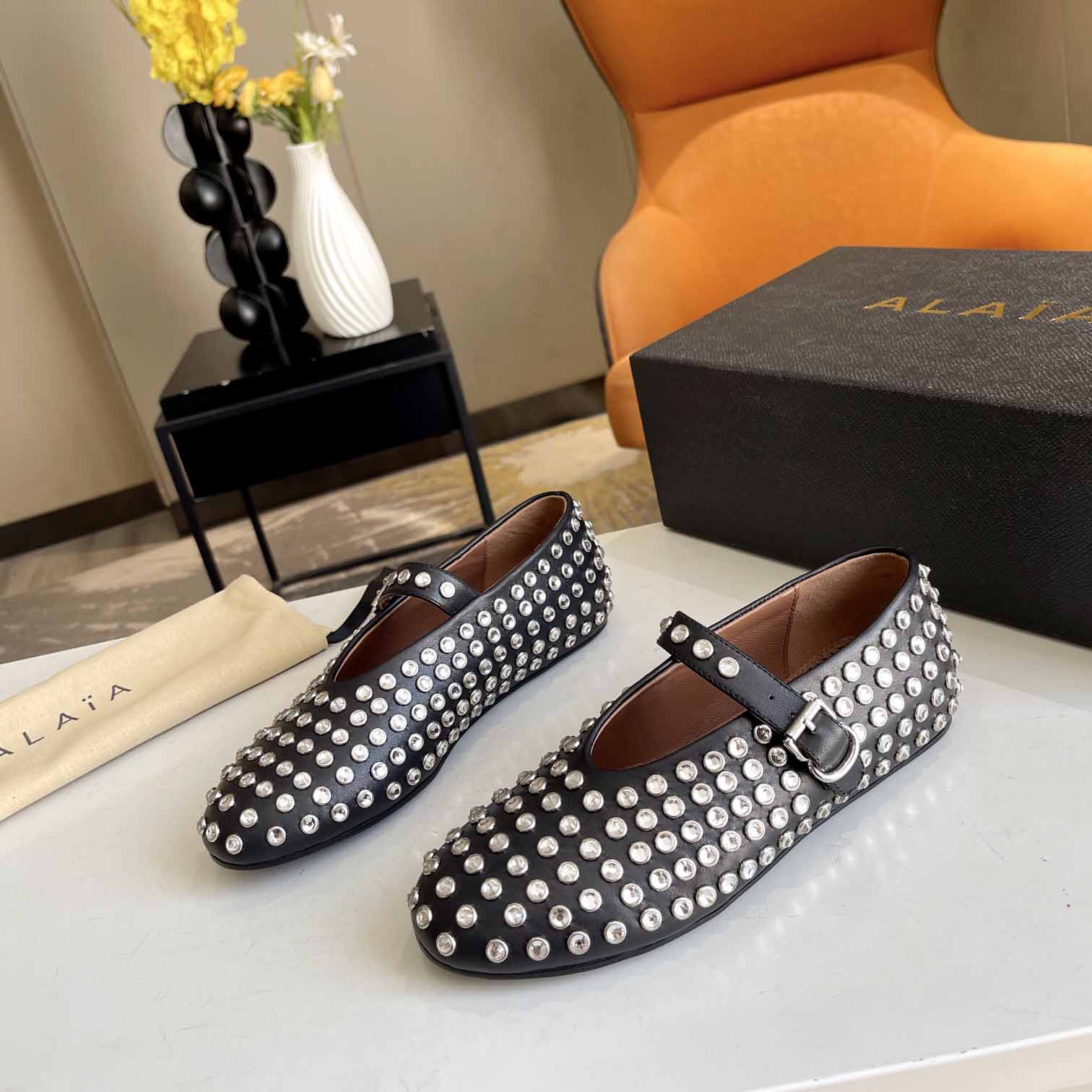 Alaïa Strass Lambskin Ballet Flats - 