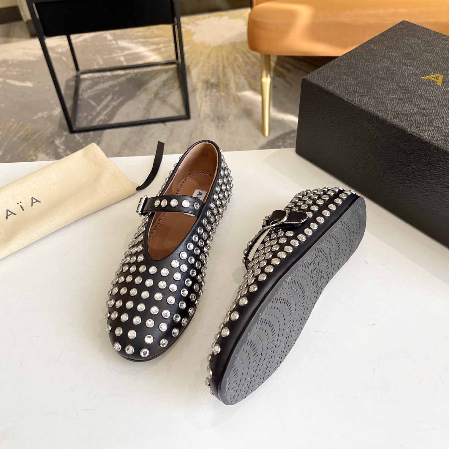 Alaïa Strass Lambskin Ballet Flats - 