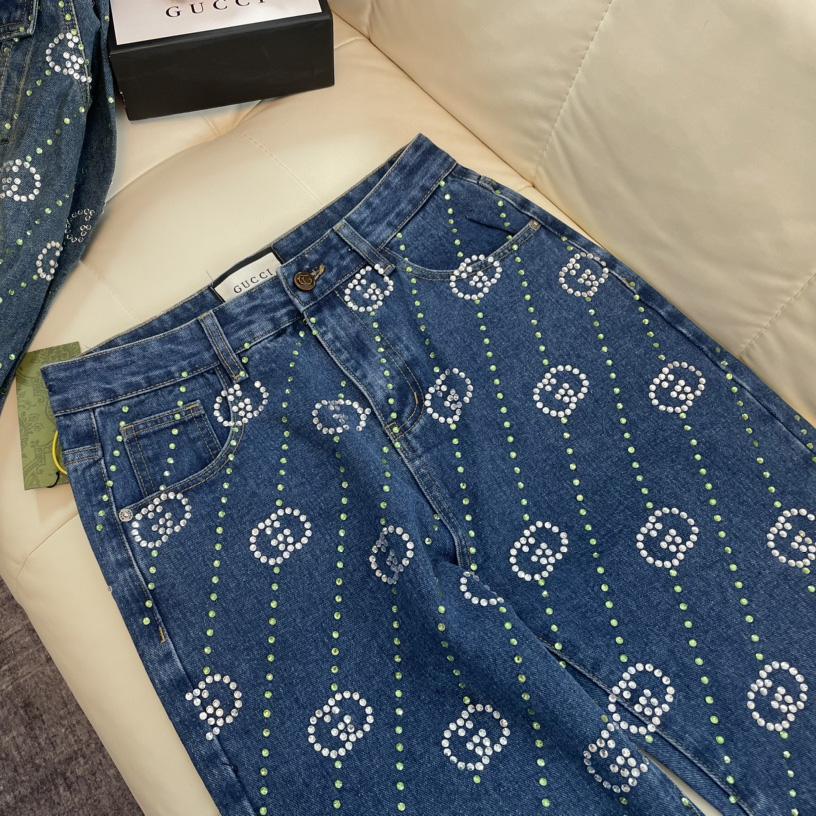 Gucci Crystal Interlocking G Denim Trouser - DesignerGu