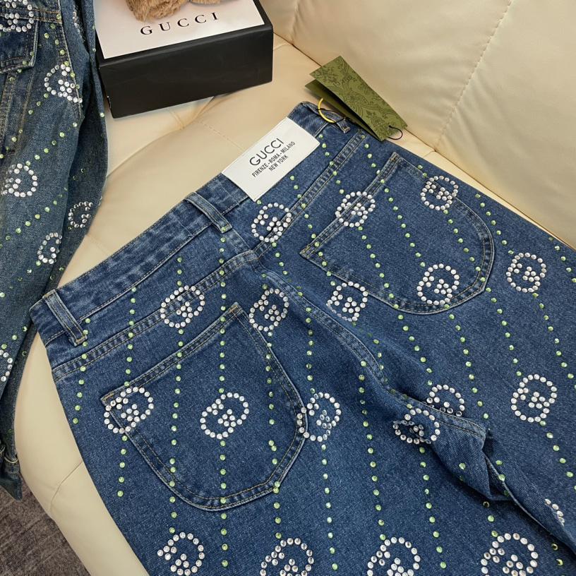 Gucci Crystal Interlocking G Denim Trouser - DesignerGu