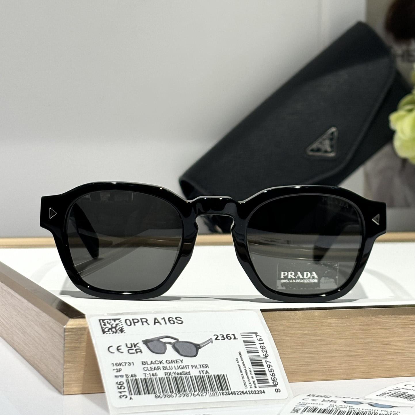 Prada Sunglasses With Iconic Metal Plaque   SPR A16SF - DesignerGu