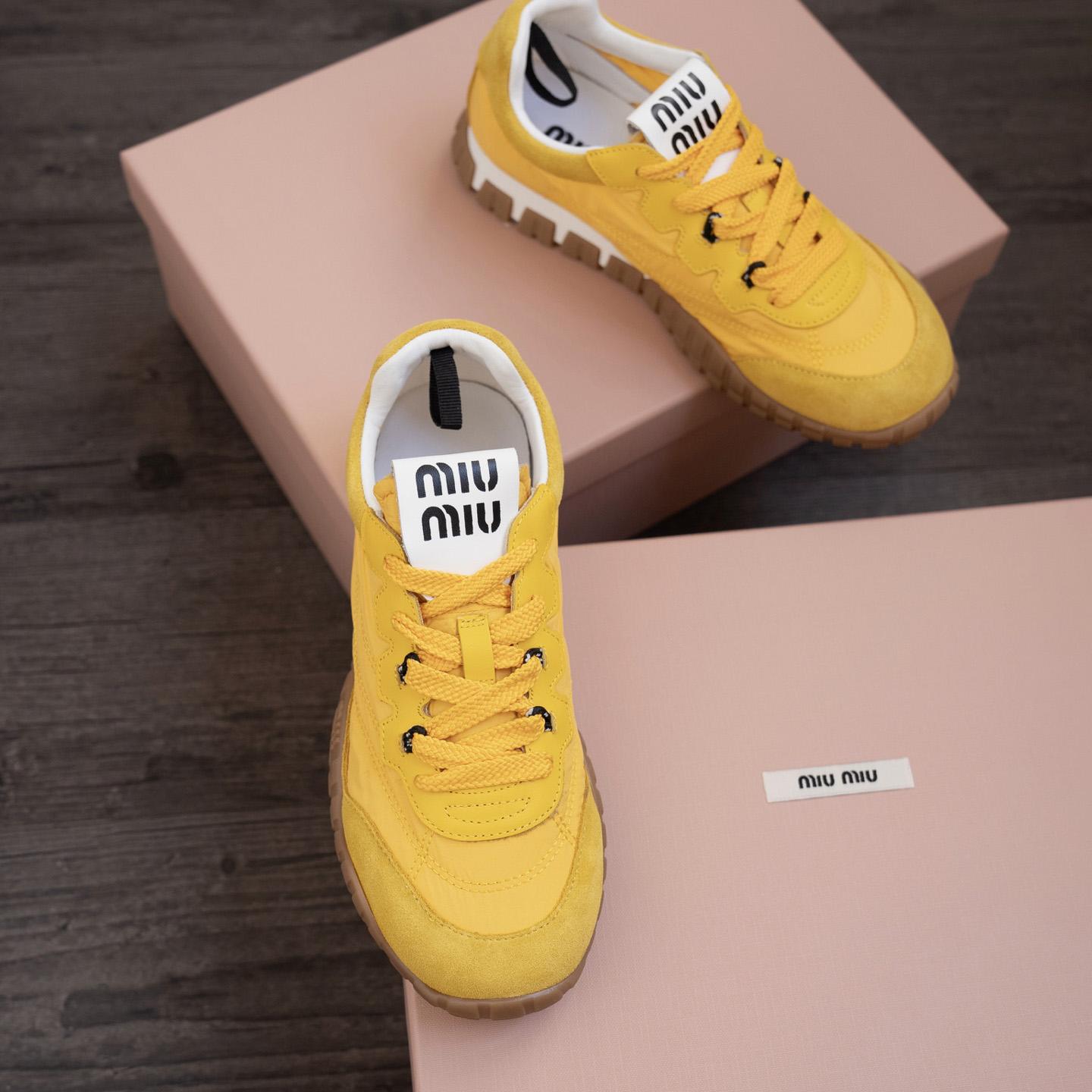 Miu Miu Tyre Technical Fabric And Suede Sneakers - DesignerGu