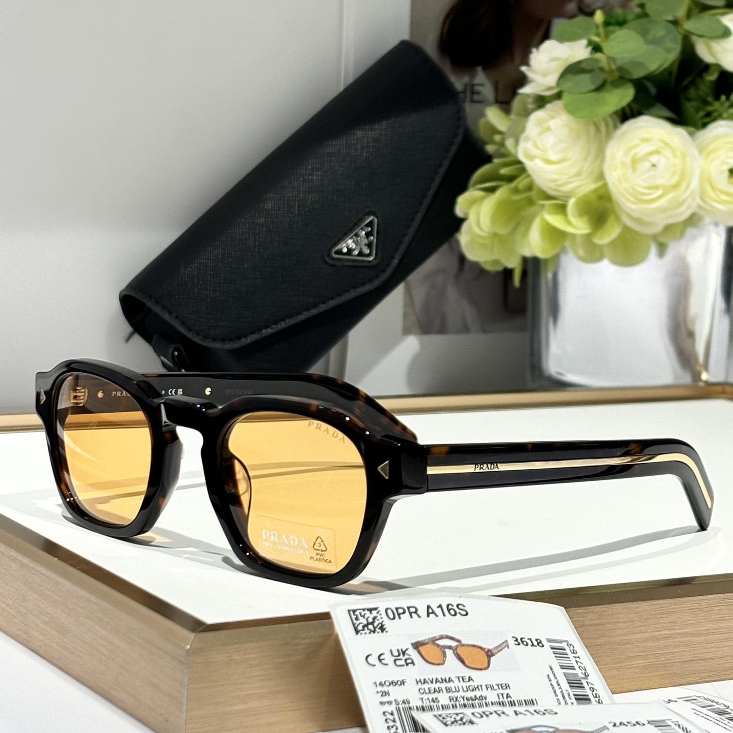 Prada Sunglasses With Iconic Metal Plaque   SPR A16SF - DesignerGu
