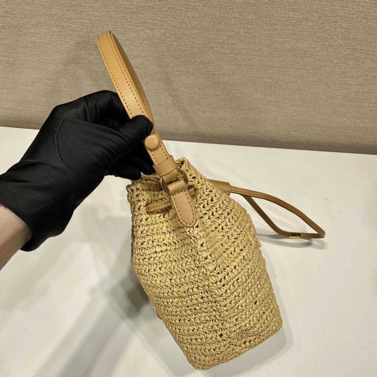 Prada Crochet And Leather Mini-bucket Bag - DesignerGu