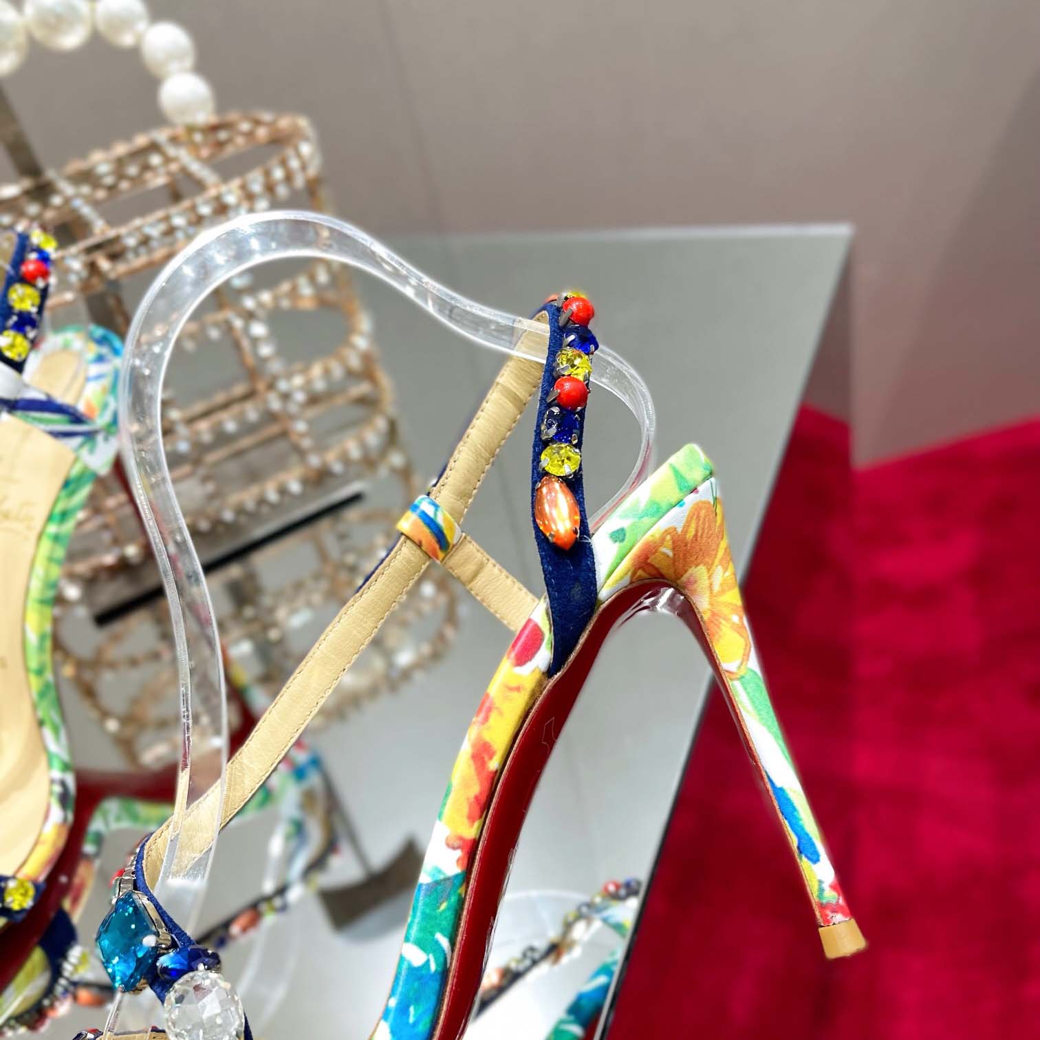 Christian Louboutin Satin Floral Print Slingback Sandals  10cm - DesignerGu