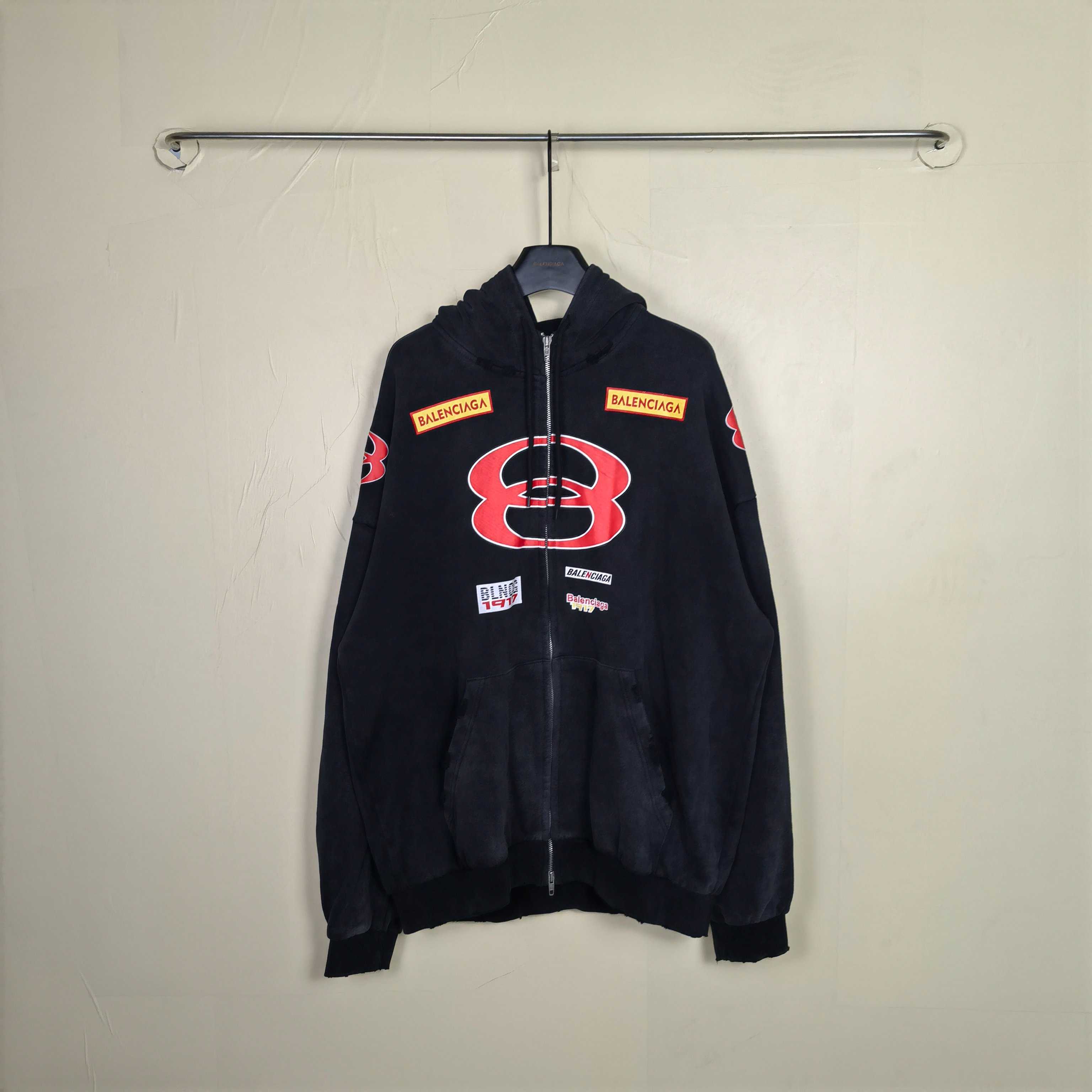 Balenciaga Sponsor Logos Large Zip-Up Hoodie In Faded Washed Black - DesignerGu