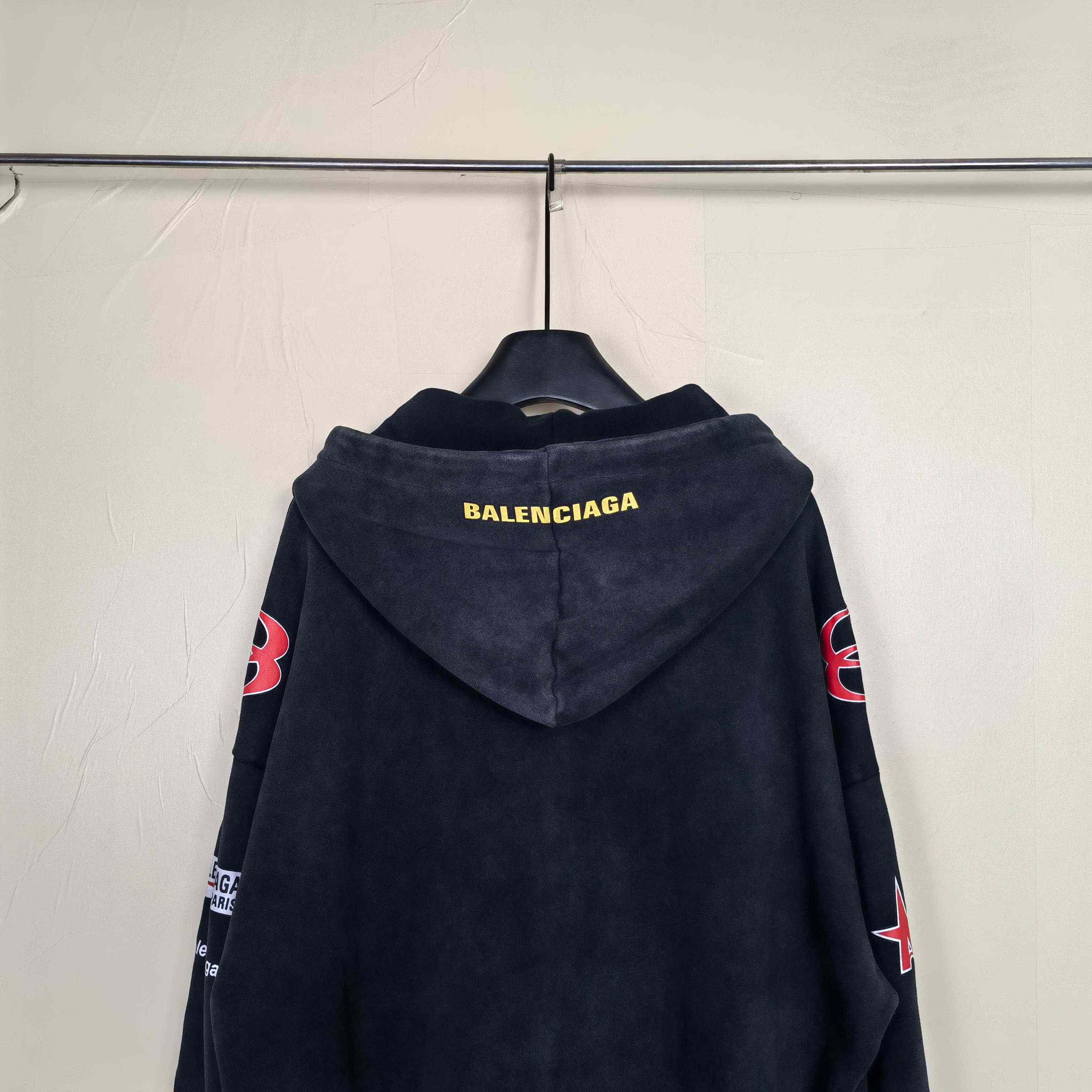 Balenciaga Sponsor Logos Large Zip-Up Hoodie In Faded Washed Black - DesignerGu