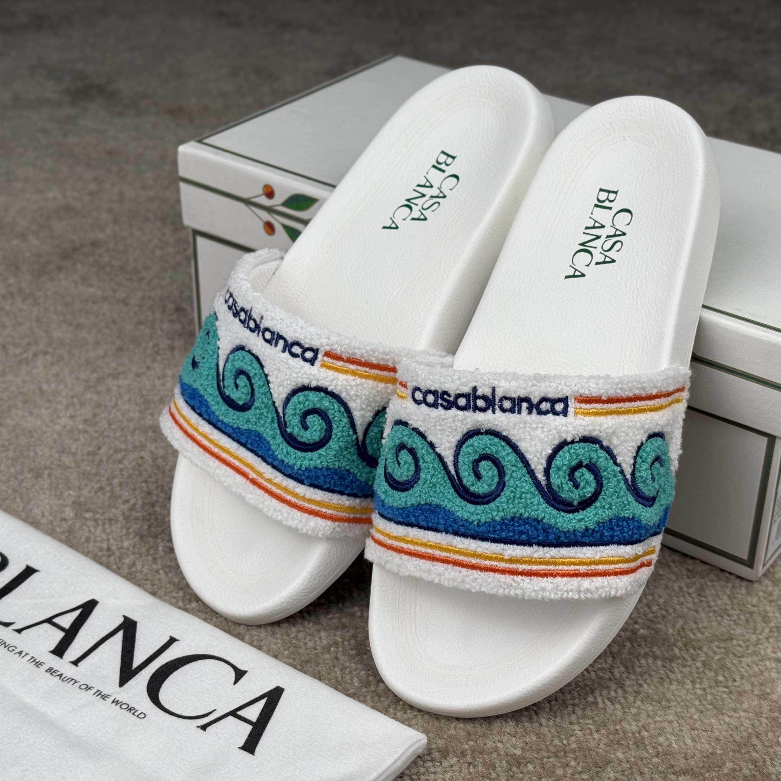 Casablanca Men's Embroidered Terry Slide Sandals - DesignerGu