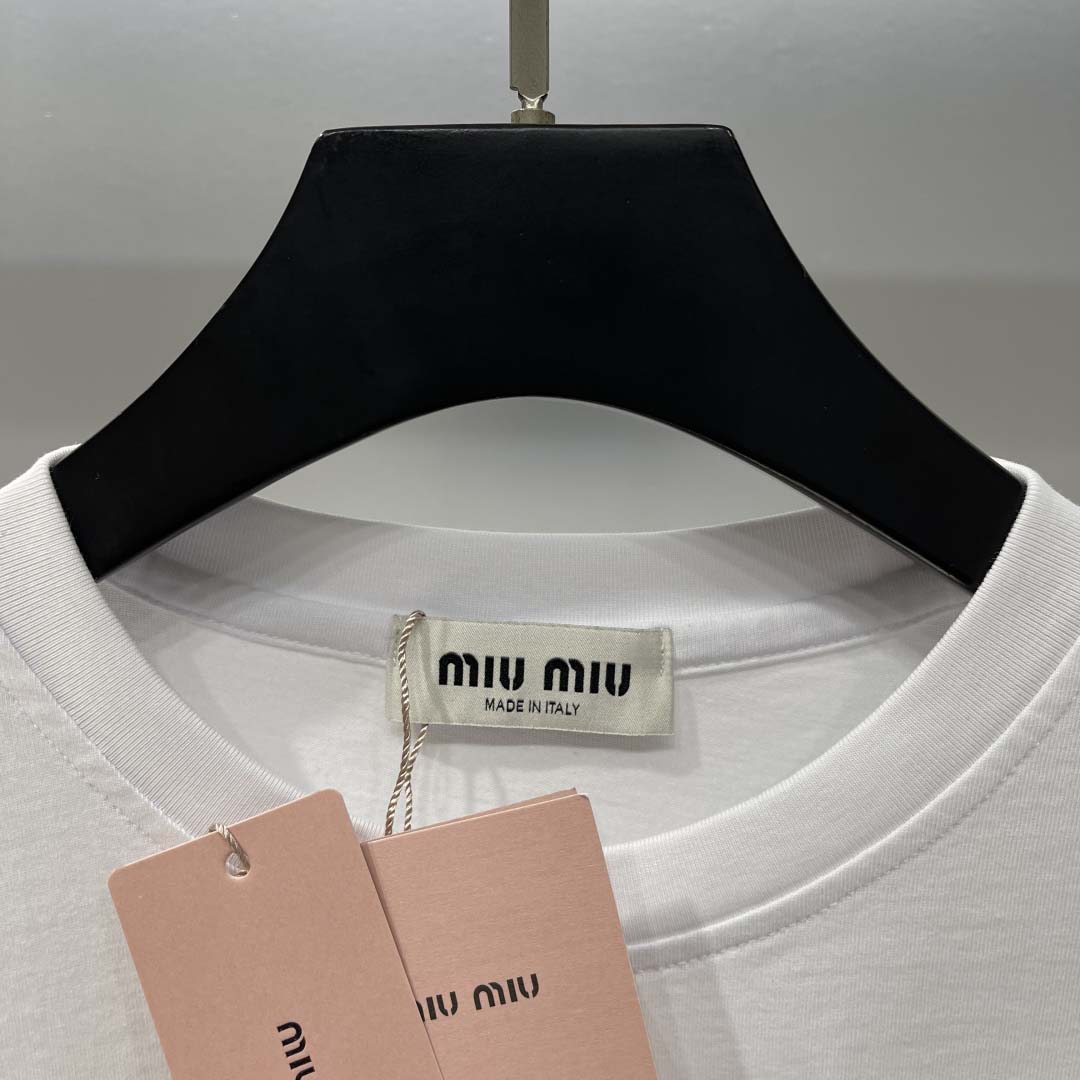 Miu Miu White Cotton Jersey T-shirt  - DesignerGu