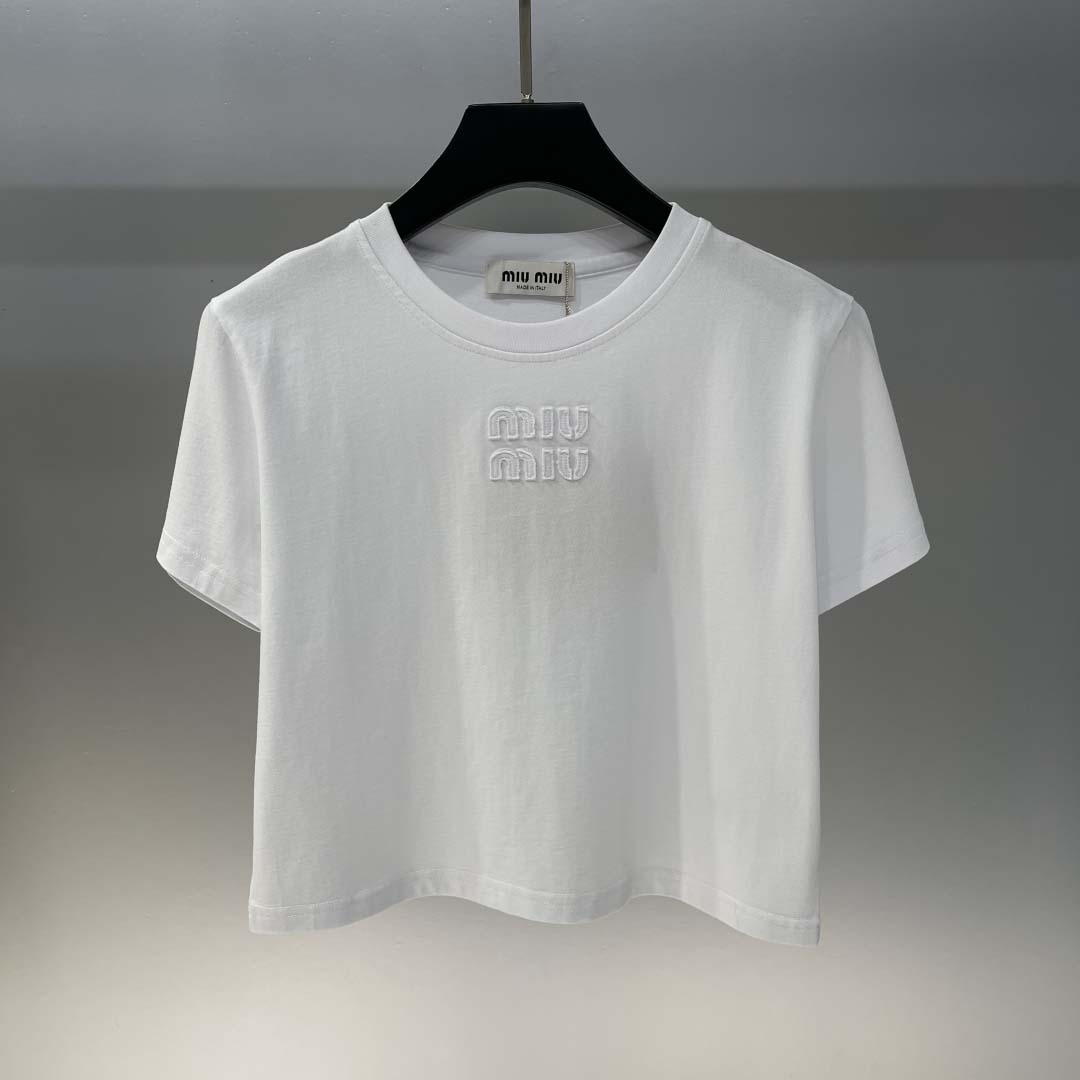 Miu Miu White Cotton Jersey T-shirt  - DesignerGu