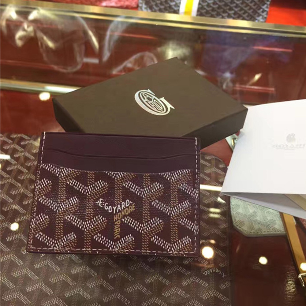 Goyard Card Holder Burgundy - DesignerGu