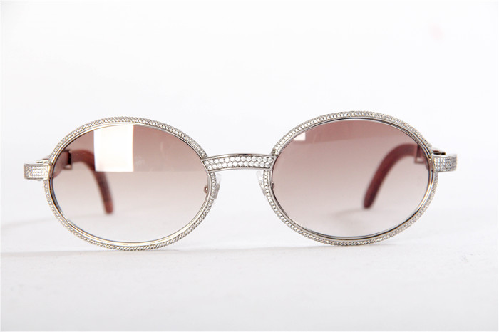 Cartier 7550178 57-22 Full Diamond Wood Sunglasses In Silver Brown - 