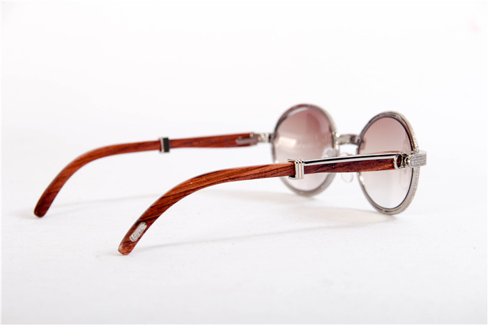 Cartier 7550178 57-22 Full Diamond Wood Sunglasses In Silver Brown - 