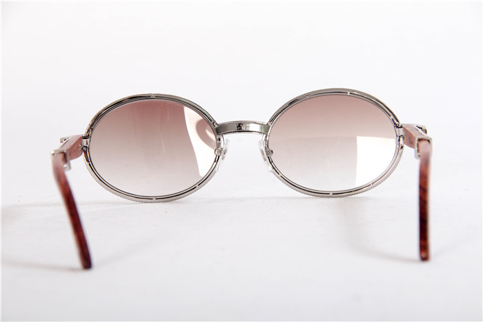 Cartier 7550178 57-22 Full Diamond Wood Sunglasses In Silver Brown - 