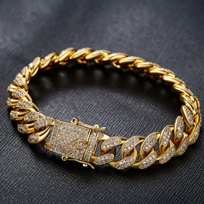 Miami Cuban Chain Diamond Cuban Link Bracelet in Yellow Gold - DesignerGu