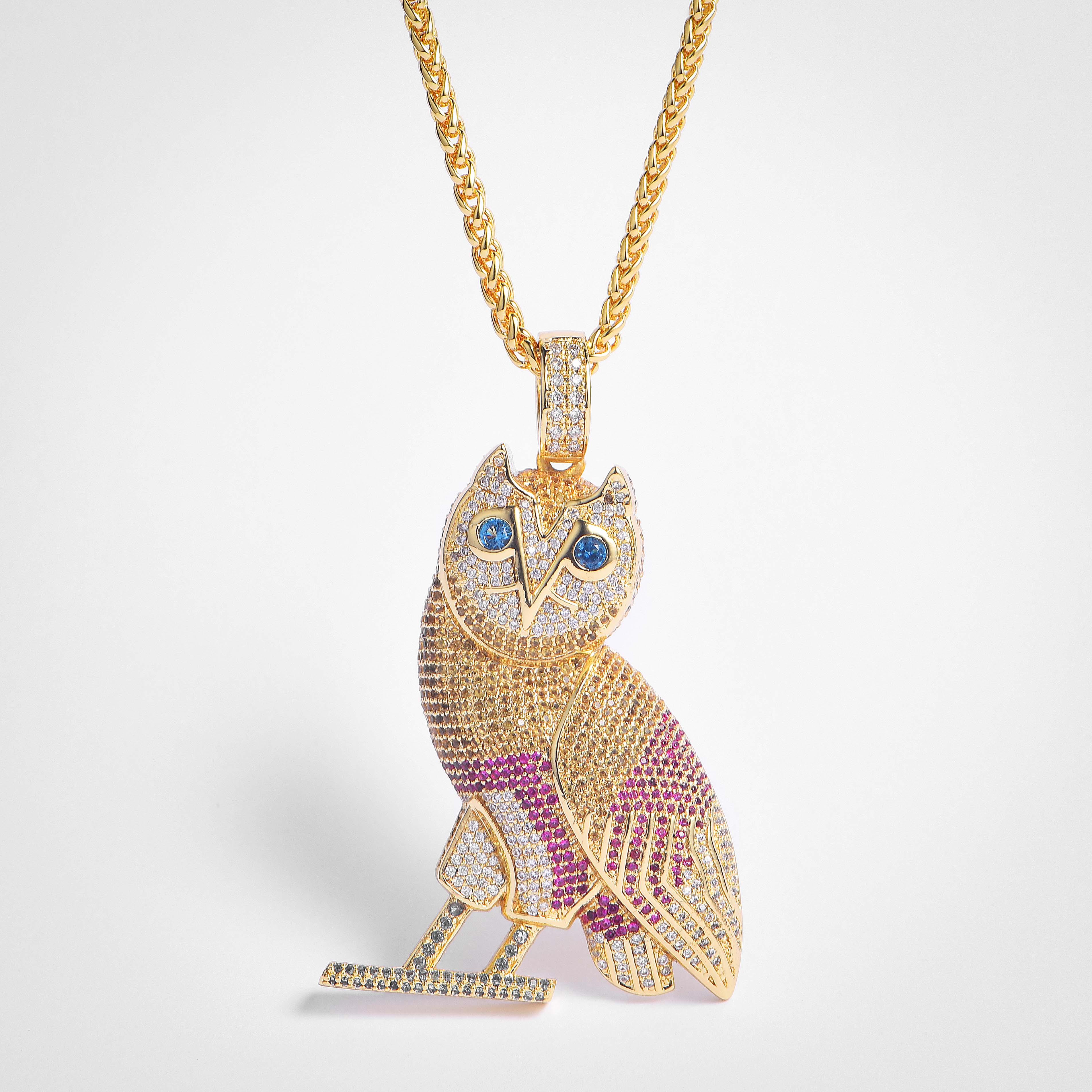 FREE SHIPPING Fully Iced Out Colorful Owl Pendant   - DesignerGu