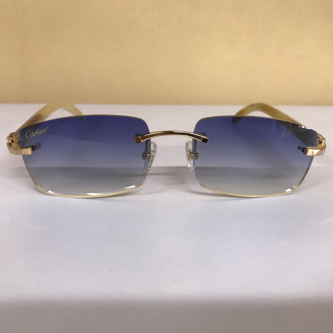 Cartier 3524012 White Buffalo Big Lens Sunglasses In Gold Blue - DesignerGu