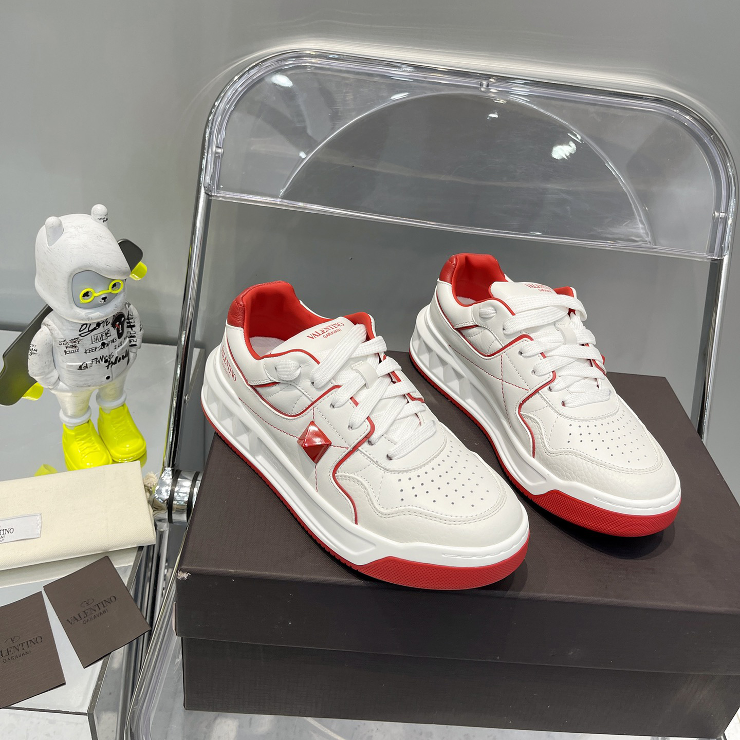 Valenti One Stud Low-Top Calfskin Sneaker - DesignerGu