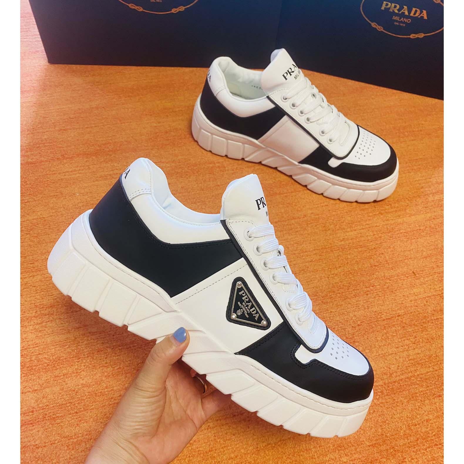 Prada Leather Sneakers - DesignerGu