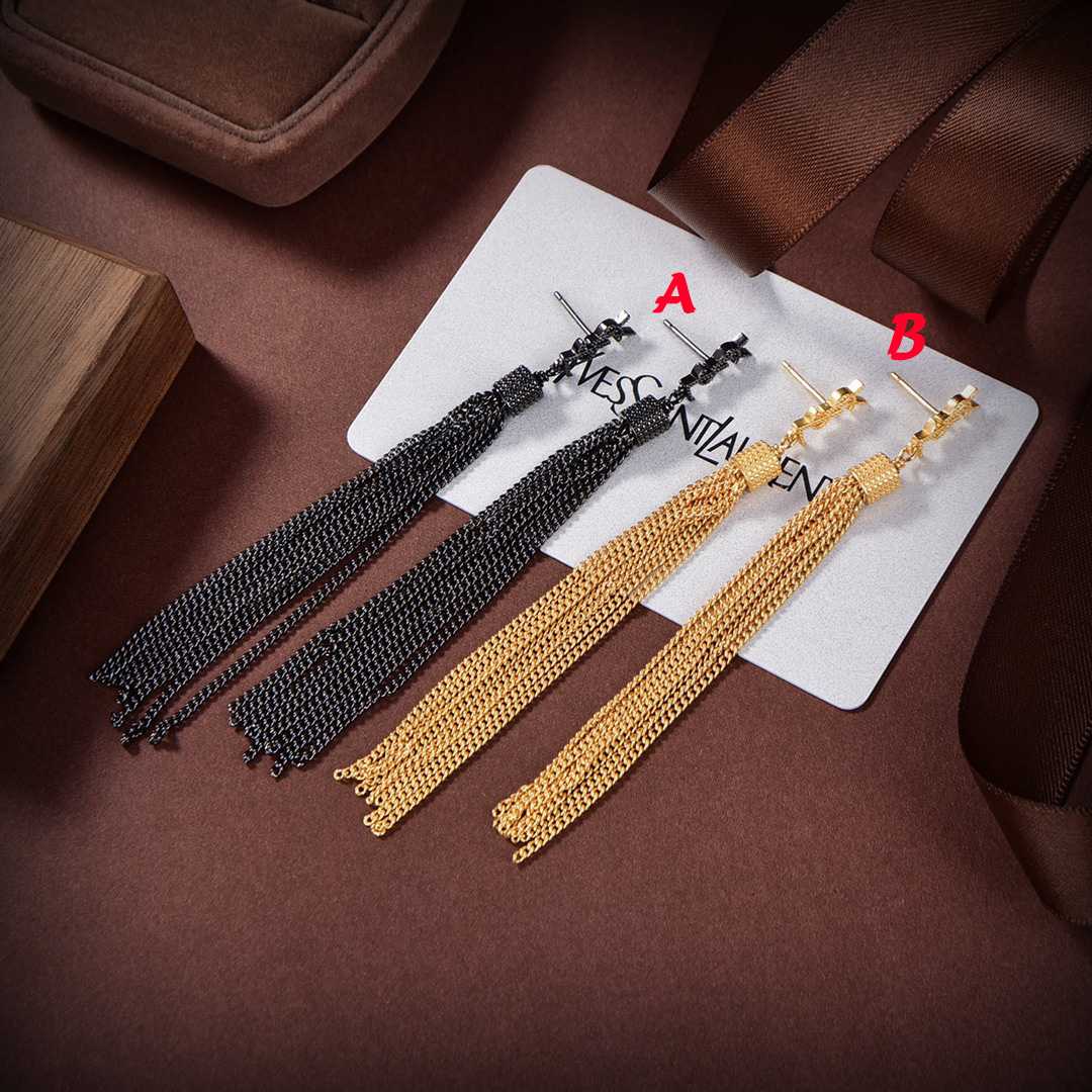 Saint Laurent Loulou Earrings With Chain Tassels In Light Gold-Colored Brass - DesignerGu