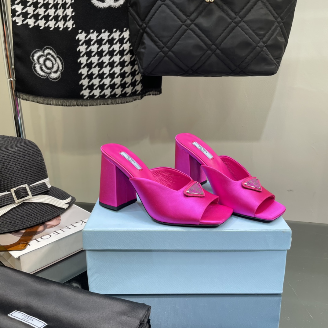 Prada High-Heeled Satin Slides - DesignerGu