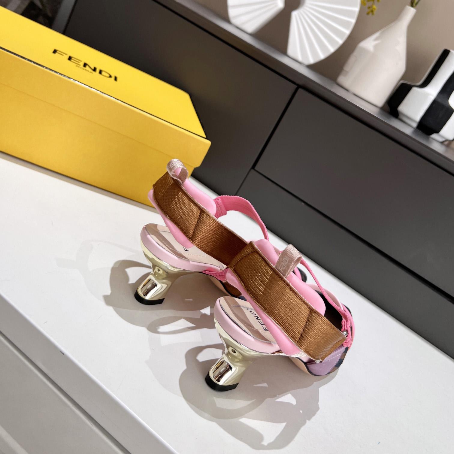 Fendi Colibrì Brown Mesh Medium-Heeled Slingbacks - DesignerGu