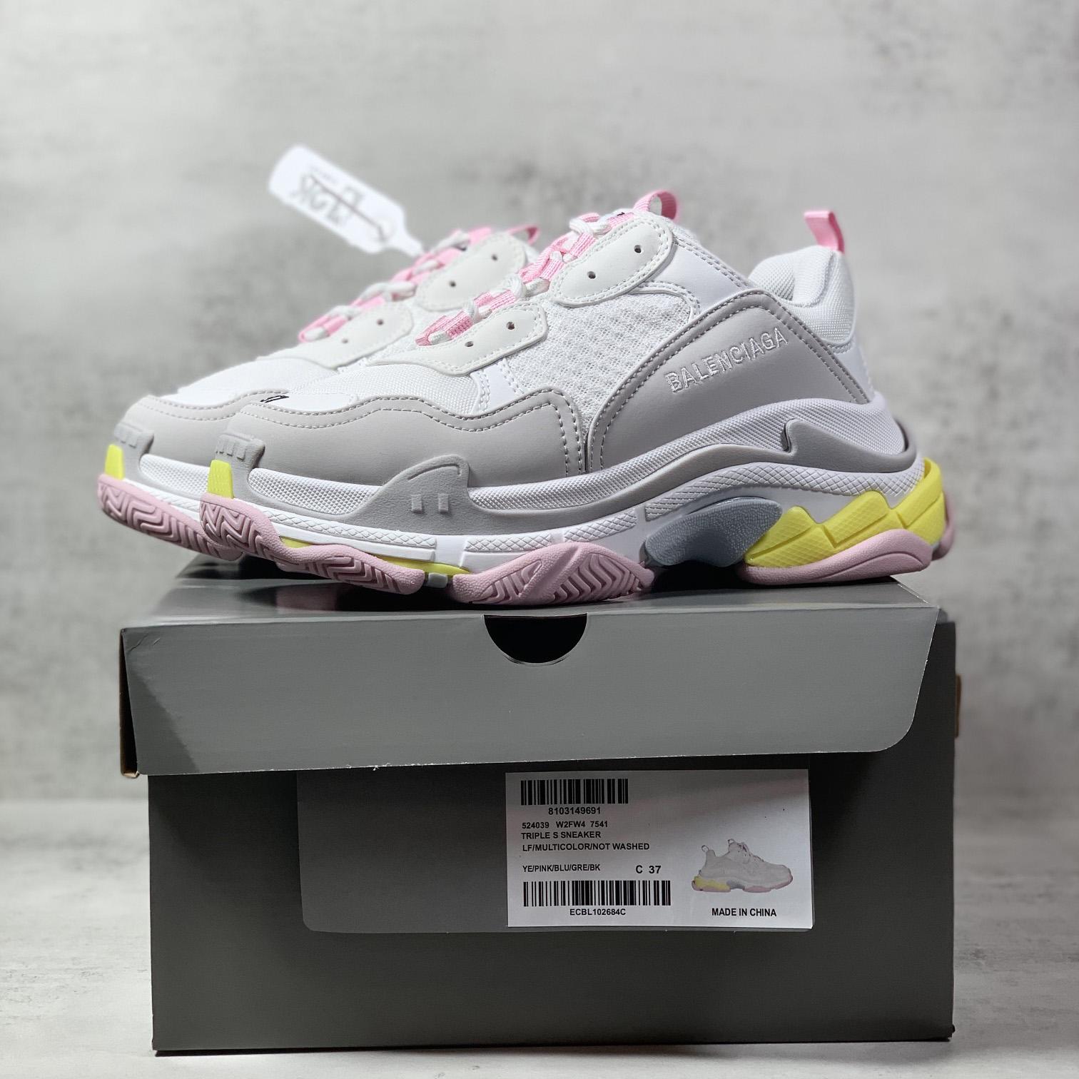 Balenciaga Triple S Sneaker In Grey, White, Light Yellow, Light Pink And Light Nlue Double Foam And Mesh - 