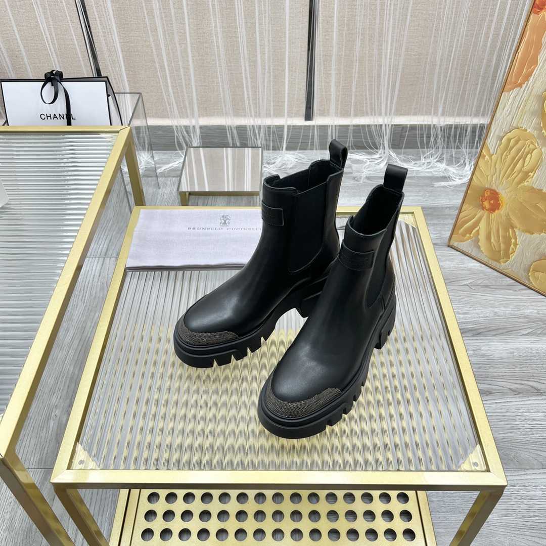 Brunello Cucinelli Matte calfskin Chelsea Boots With Precious Detail - DesignerGu