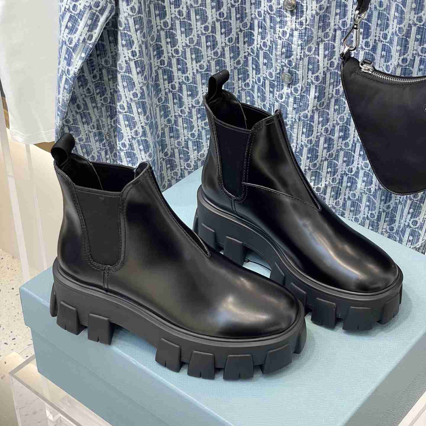 Prada Monolith Brushed Leather Chelsea Boots - DesignerGu