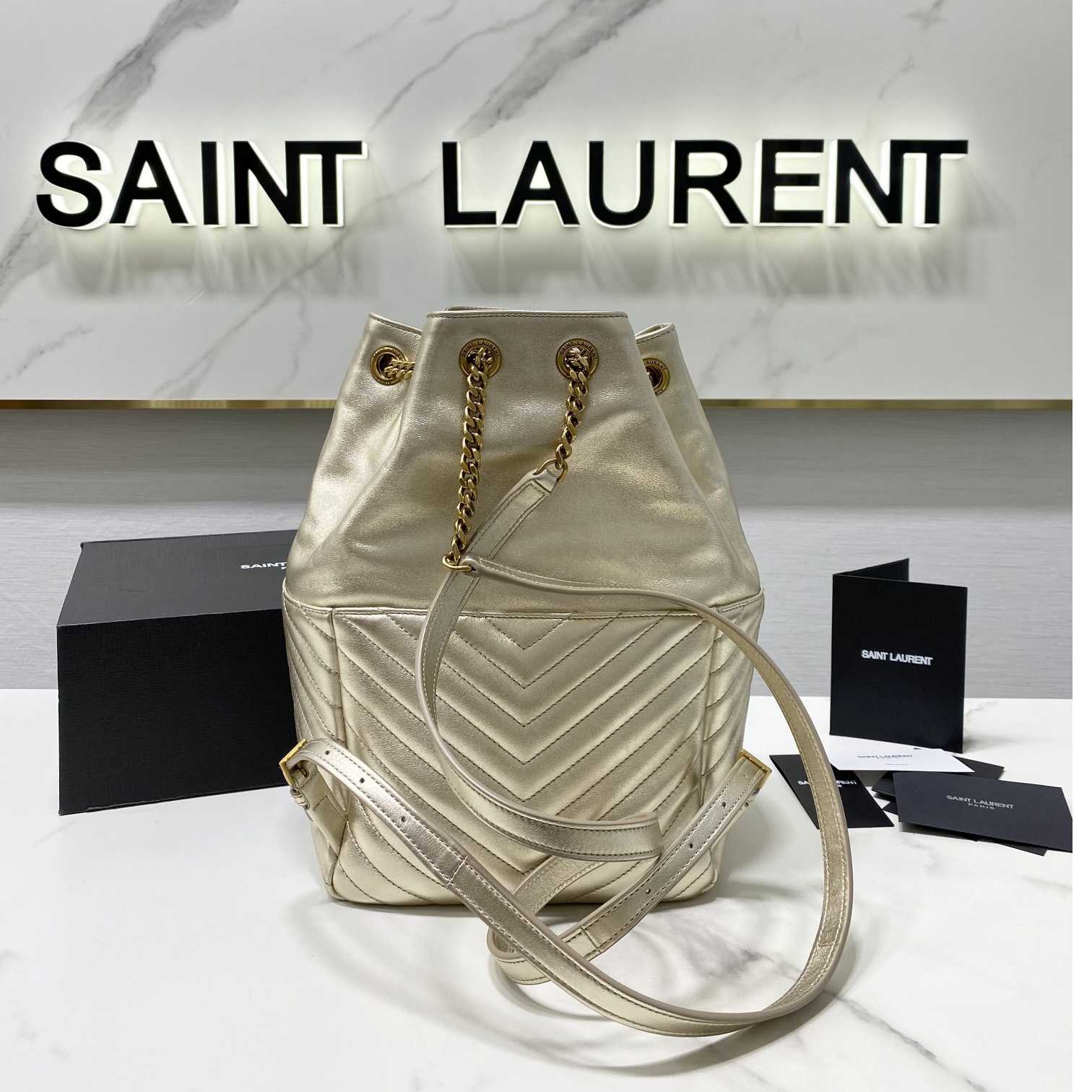 Saint Laurent Joe Drawstring Quilted Backpack(22-29-15cm) - 