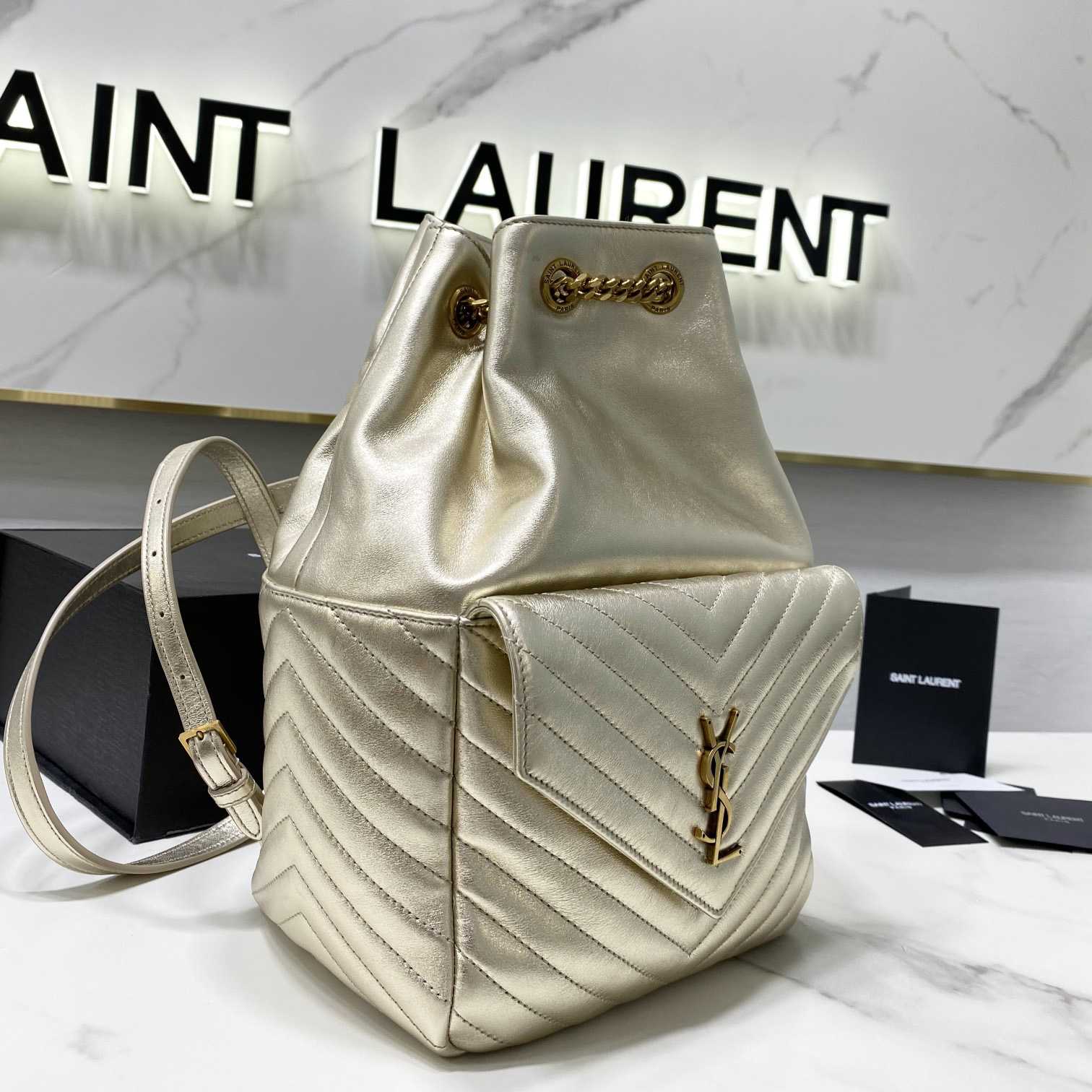 Saint Laurent Joe Drawstring Quilted Backpack(22-29-15cm) - 