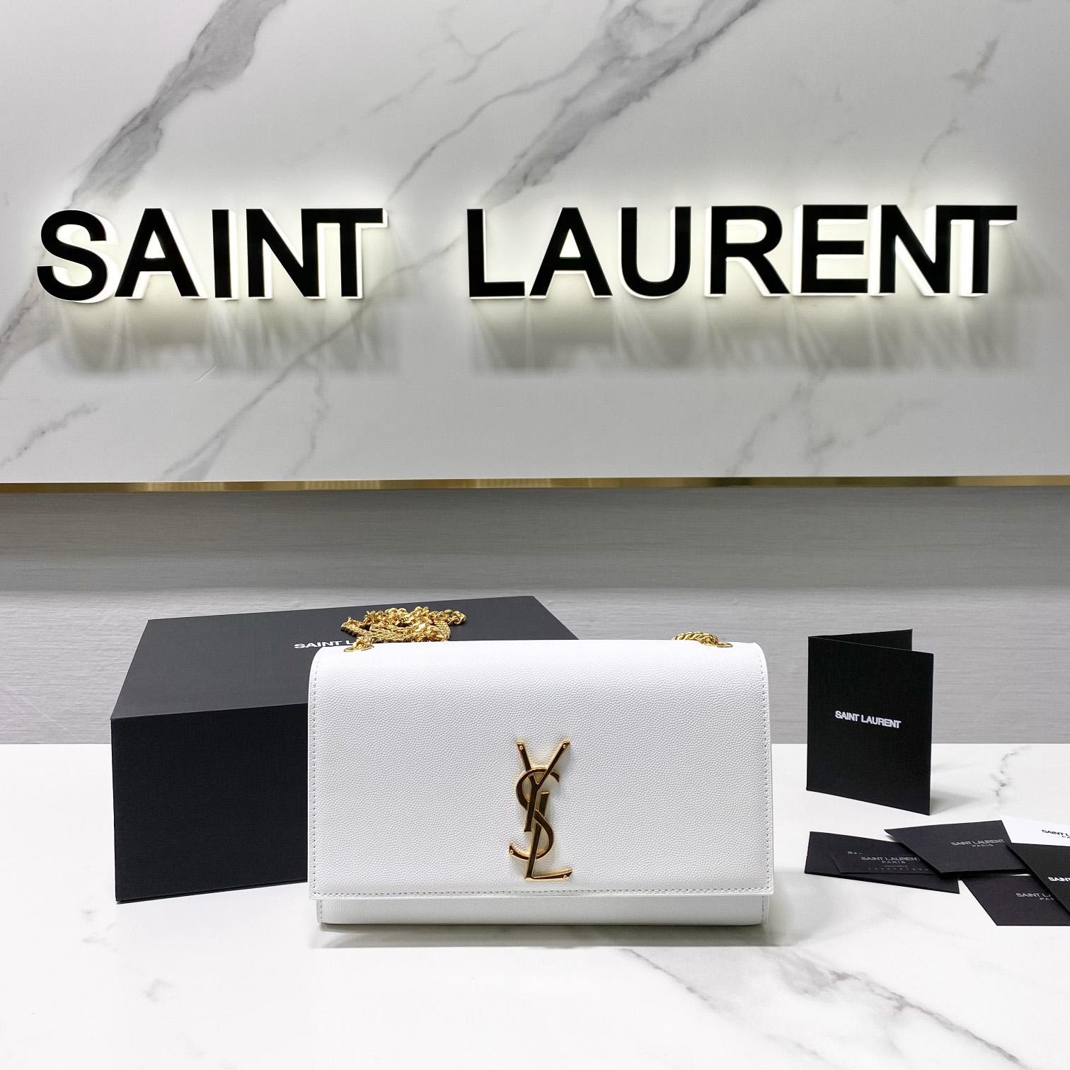 Saint Laurent Kate Medium Chain Bag In Grain De Poudre Embossed Leather - DesignerGu