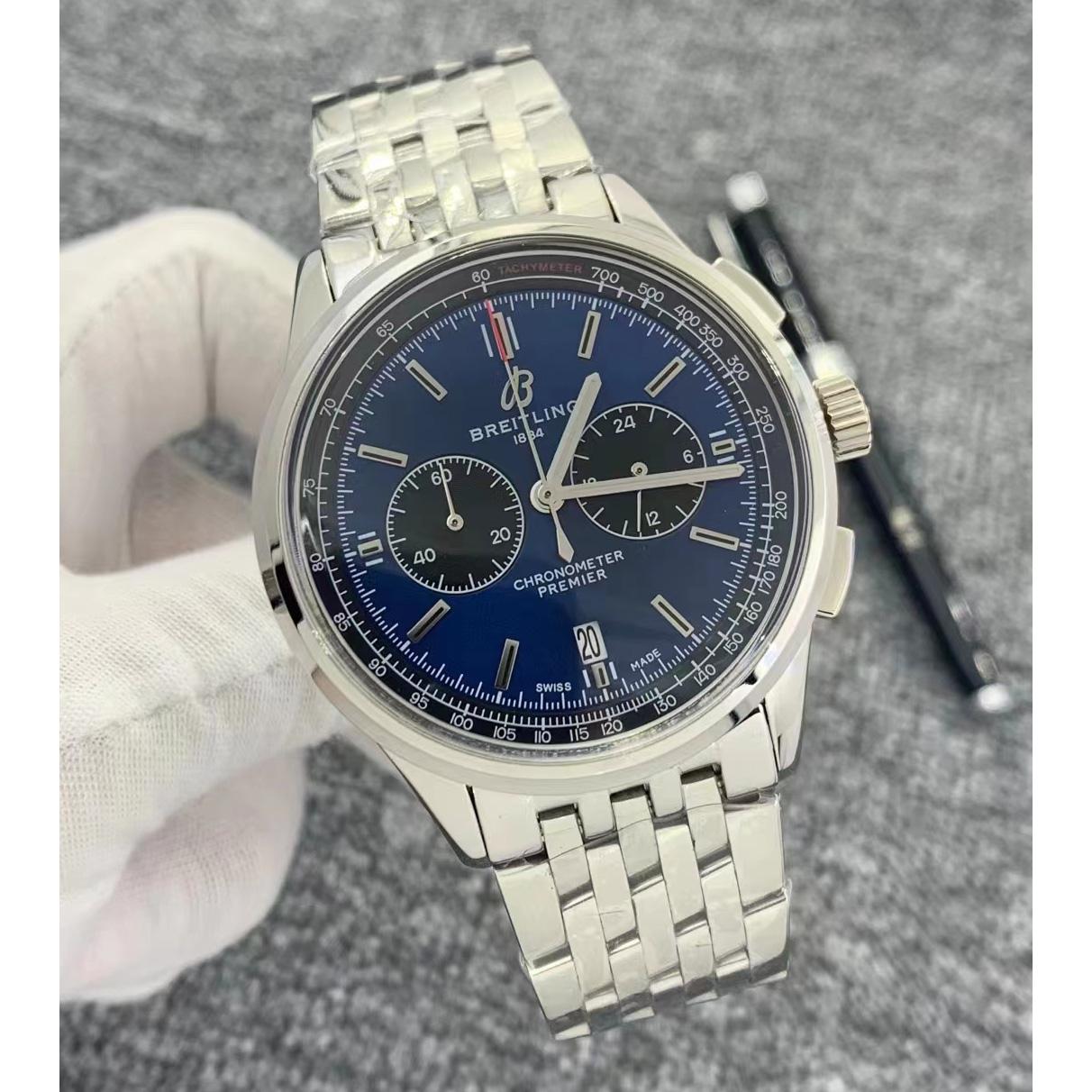Breitling Premier B01 Chronograph 42 Blue Dial Stainless Steel Men's Watch  - DesignerGu