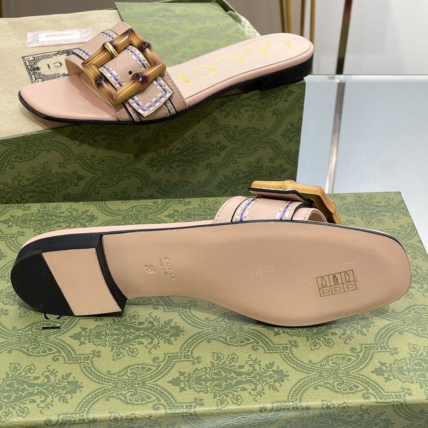 Gucci Women's Slide Sandal With Bamboo Buckle - 