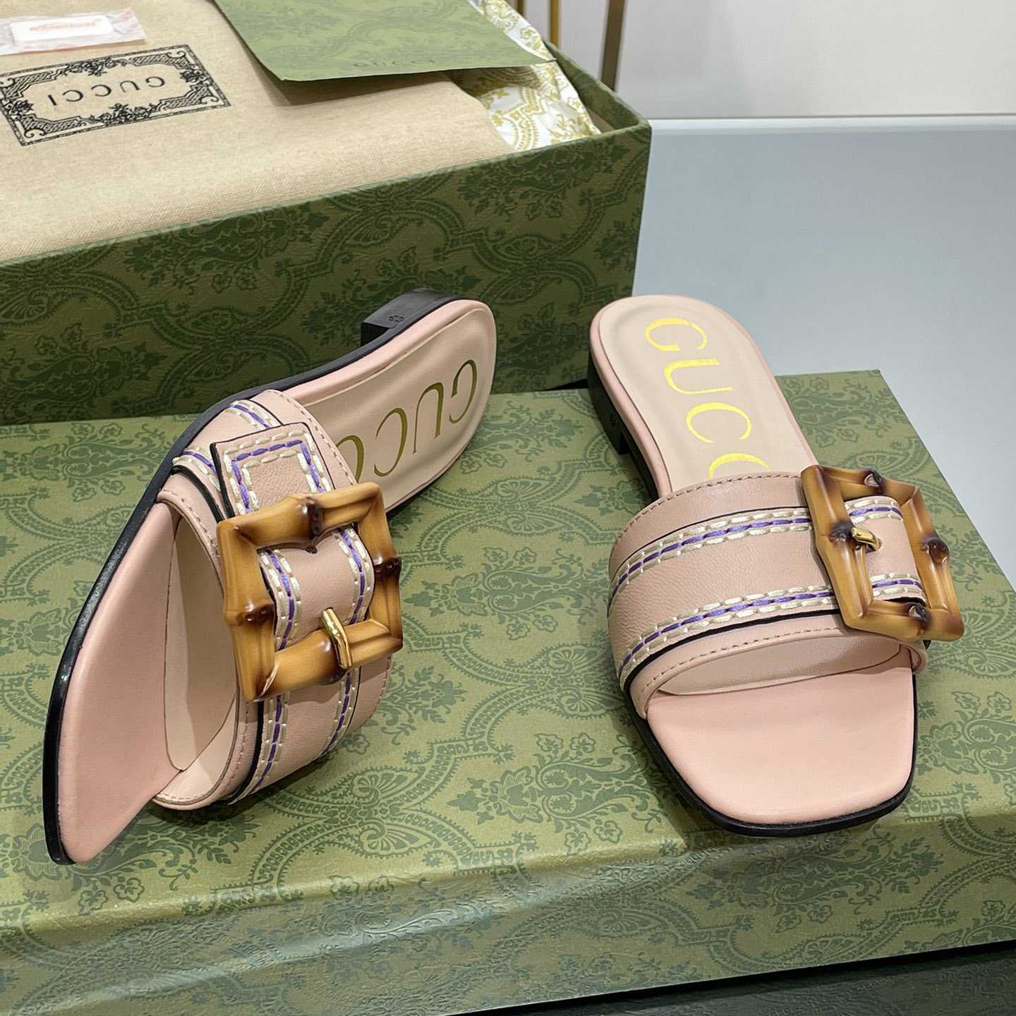 Gucci Women's Slide Sandal With Bamboo Buckle - 