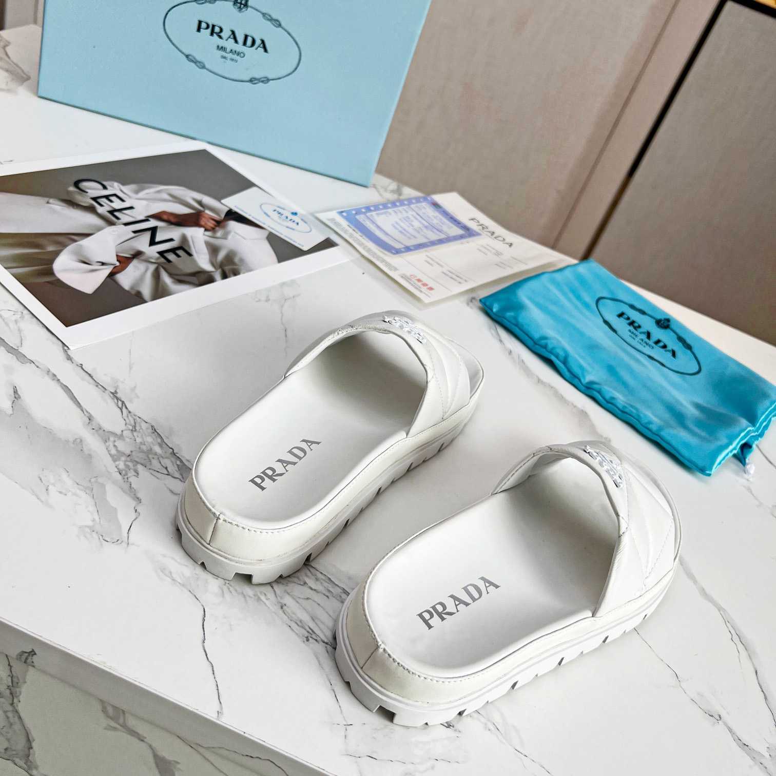 Prada Quilted Nappa Leather Slides - DesignerGu