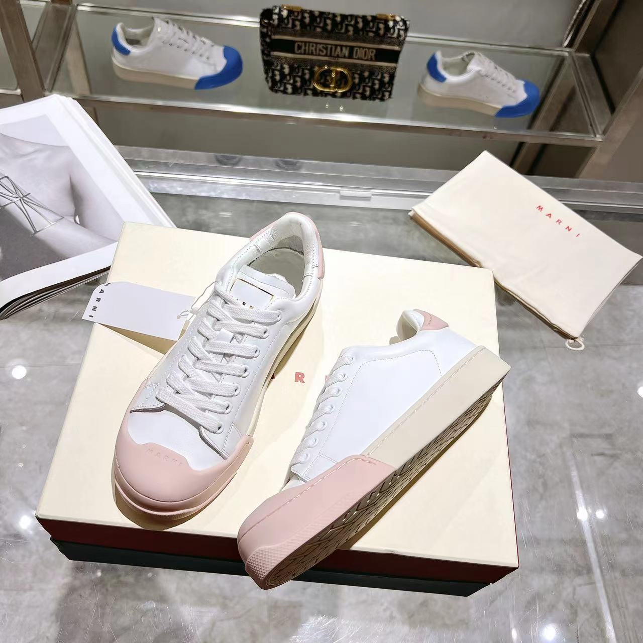 Marni Dada Bumper Sneaker In White And Pink Leather - 