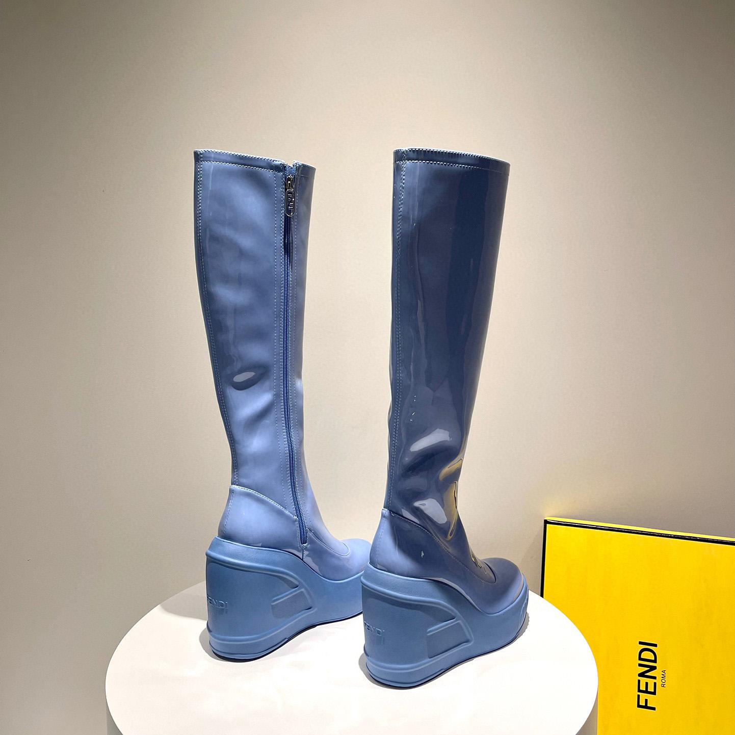 Fendi Fashion Show Blue Patent Leather Boots - DesignerGu