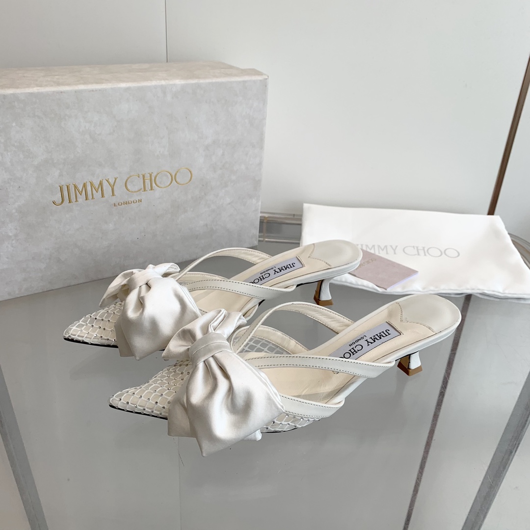 Jimmy Choo Flaca 50mm Bow-detail Leather Mules - DesignerGu