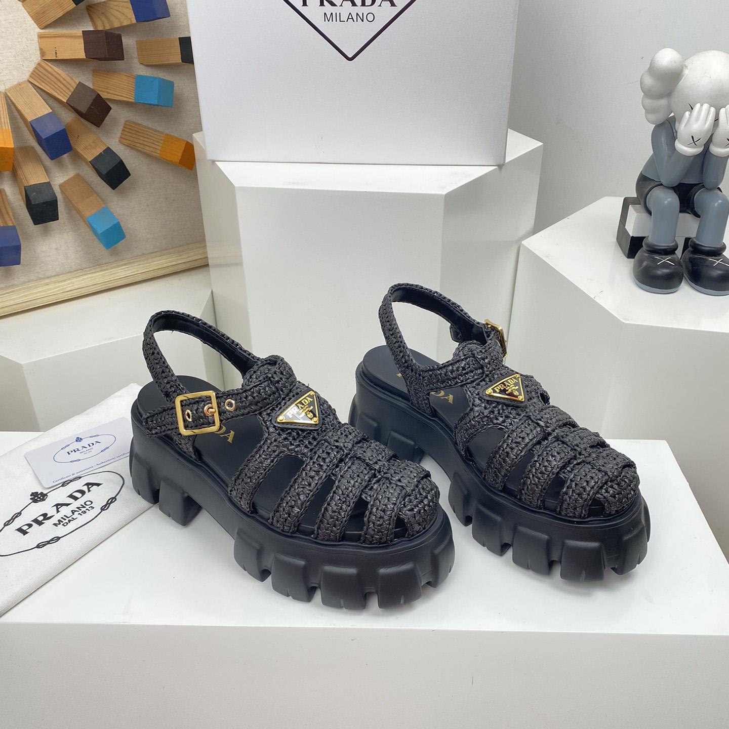 Prada Monolith Crochet Cage Sandals - DesignerGu